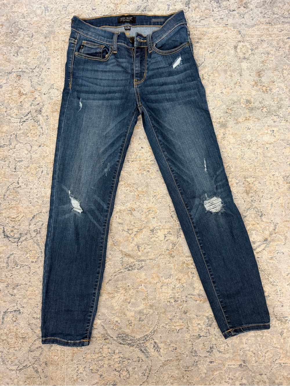 Judy Blue Dark Blue Straight Leg Distressed Jeans